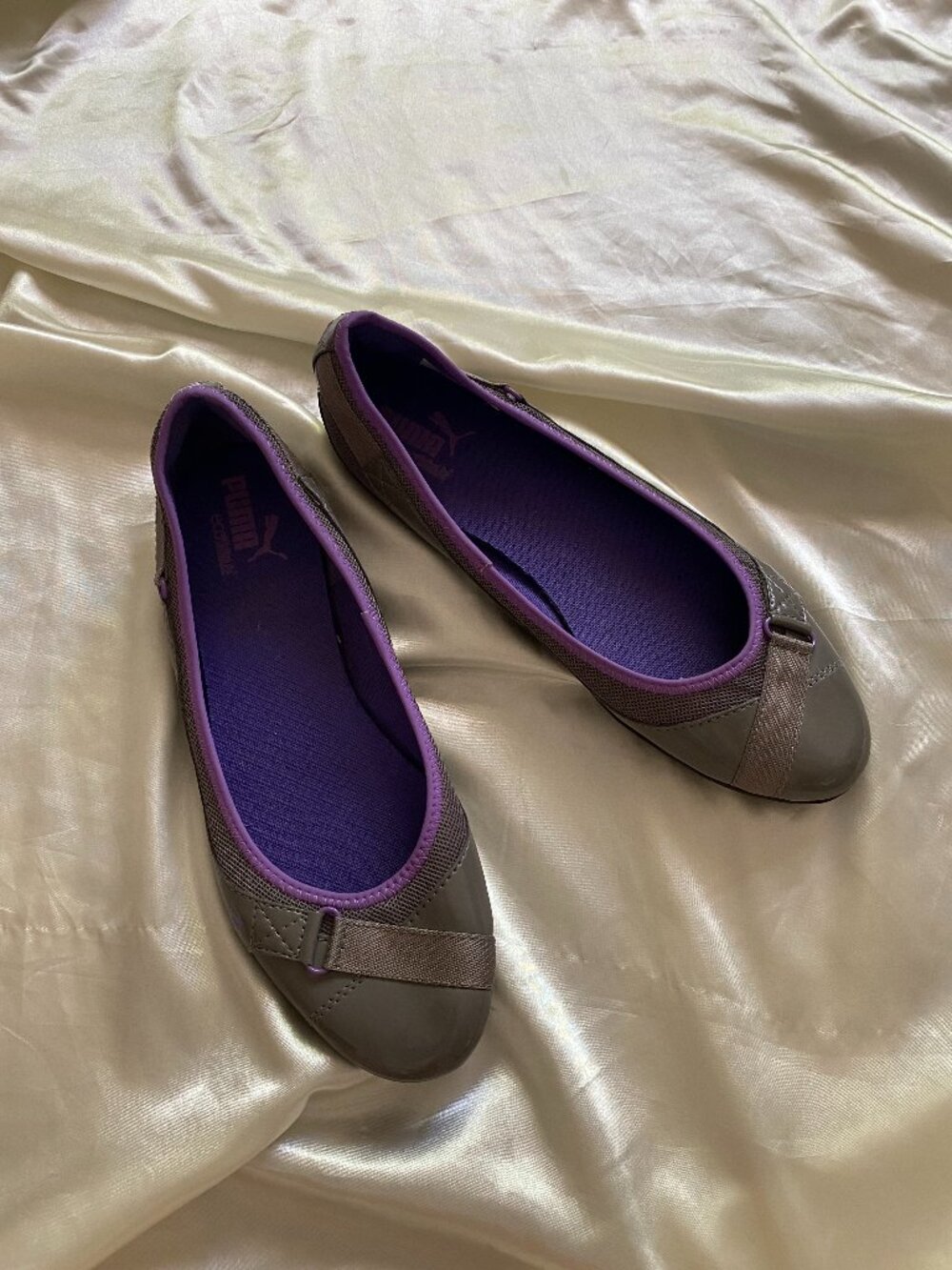 Vintage y2k Puma Speed Princess Gray Purple Patent Leather Ballet Flats Size 9